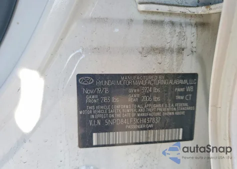 2019 Hyundai Elantra Sel z USA, uszkodzony, nr VIN 5NPD84LF3KH437837